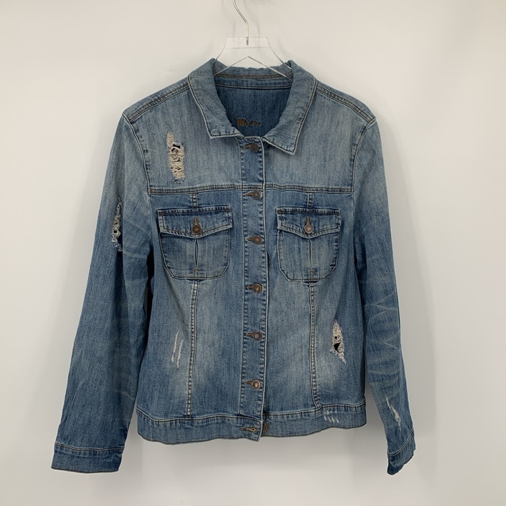 Classic Distressed Denim Jacket - Light Blue